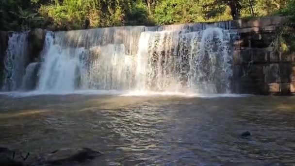 Front View Sri Dit Waterfall Small Forested One Level Waterfall — Stock Video