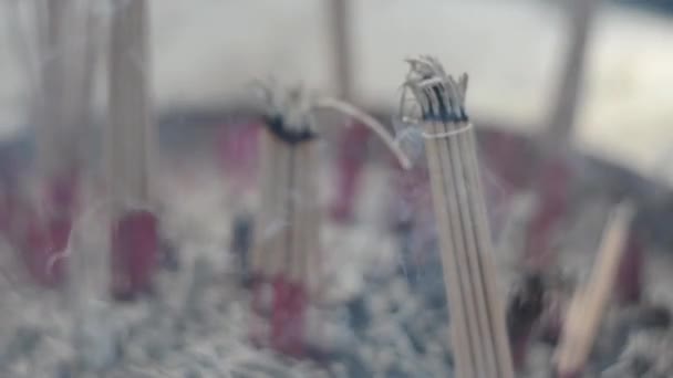 Burning Incense Sticks Pot Incense Praying Buddha Hindu Gods Show — Video