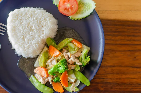 Перемешать Жареные Овощи Свининой Курицей Вкусная Еда Здоровую Пищу Таиланда — стоковое фото