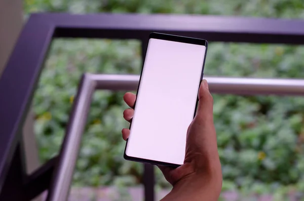 Woman Holding Blank Smartphone White Screen — Stock Photo, Image