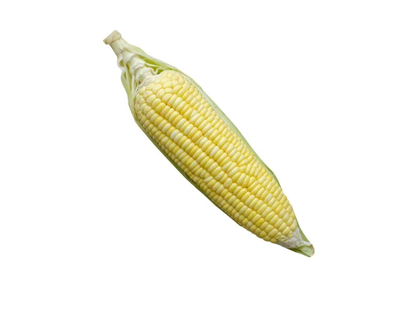 Вид Сверху Одна Кукуруза Изолированы Белом Фоне Вырезкой Пути — стоковое фото