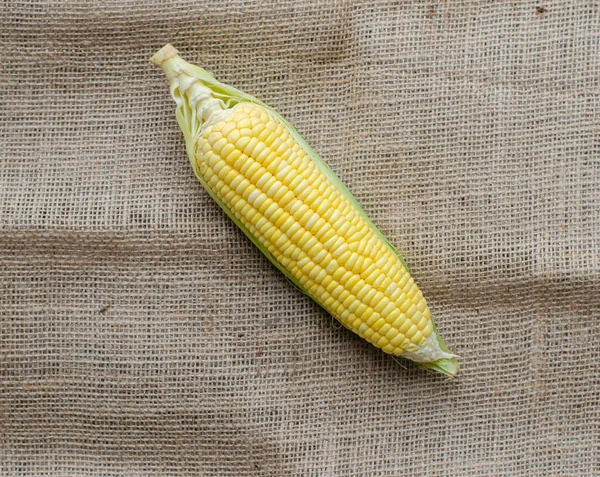 Одна Кукуруза Коричневой Ткани Мешок Вид Сверху — стоковое фото