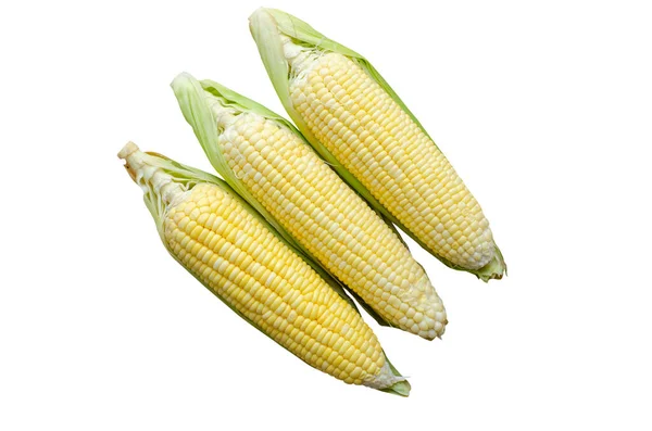 Group Corn Isolated White Background Clipping Path Top View — Stock Photo, Image