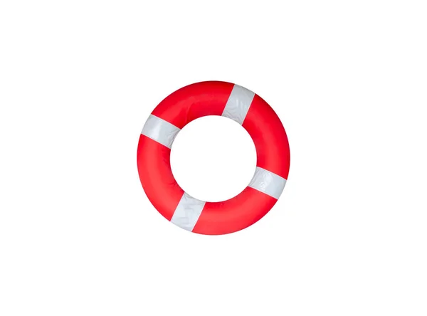 Белый Красный Lifebuoy Изолирован Белом Фоне Обрезанием Пути Концепция Спасательного — стоковое фото