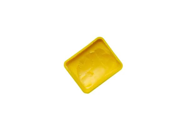 Желтое Масло Маргарин Квадратной Упаковке Изолированы Белом Фоне Обрезкой Пути — стоковое фото