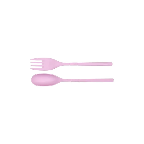 Cucchiaio Plastica Rosa Forchetta Isolati Sfondo Bianco Con Percorso Ritaglio — Foto Stock