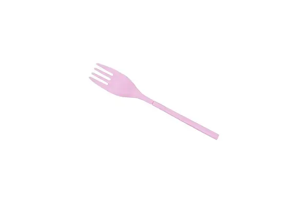粉红塑料叉子隔离在白色背景上 有剪切路径 色彩艳丽 — 图库照片