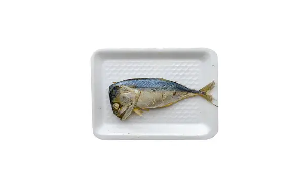 Jedna Makrela Białym Podkładce Pianki Tajskie Jedzenie Izolowany Białym Tle — Zdjęcie stockowe