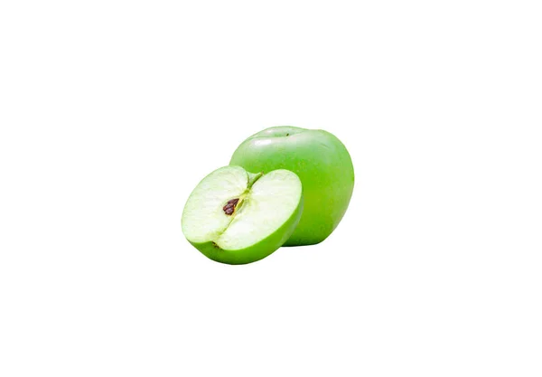 Fresh Green Apple Geïsoleerd Witte Achtergrond Met Clipping Pad Fruitvoeding — Stockfoto