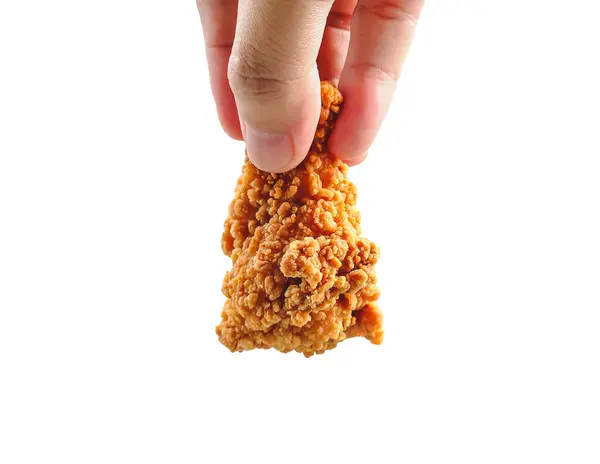 stock image Hand holding fried chicken wings isolated on white background with clipping path