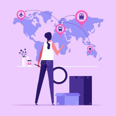 Supply chain management concept vector illustration. Logistics operations control, storage of goods and services, product delivery, retail distribution, transportation abstract metaphor