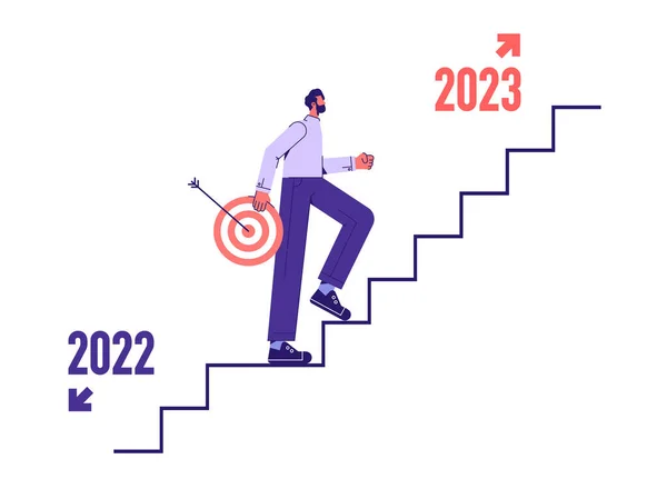 2023 Yılının Hedefiyle Merdivenlerden Çıkan Işadamı 2023 Yılının Hırslı Işadamı — Stok Vektör