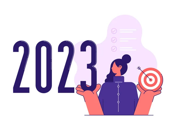 Plan 2023 Gelecek Yıl Için Hedefleri Listeler Vektör Çizimi Düz — Stok Vektör