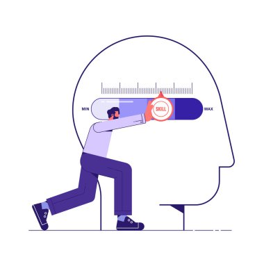 Yetenek seviyeleri artıyor. Yetenek Seviyesi artırılıyor, adam ilerleme çubuğunu en üst seviyeye çıkarıyor