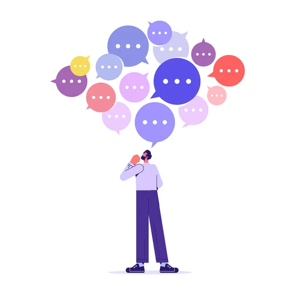Gather Ideas Concept Businessman Many Speech Bubbles Metaphor Brainstorming Strategy — Stock Vector