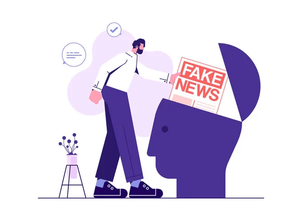 Fałszywa Koncepcja Wiadomości Metafora Współczesnych Mediach Ludzie Czytający Fałszywe Wiadomości — Wektor stockowy