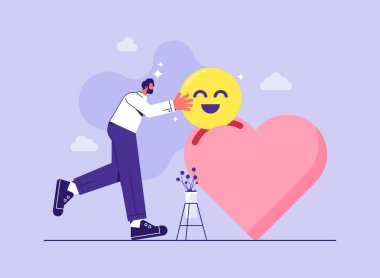 İş adamı, duygusal gülümsemeyi, ruh hali konseptini, zihinsel sorunlara yardım etmeyi, motivasyonu, olumlu düşünmeyi, akıl sağlığını,