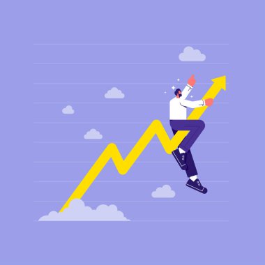 Büyüyen bir grafiği, kariyer büyümesi konsepti ve finansal başarısı olan başarılı bir iş adamı.