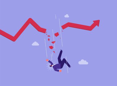 Ekonomik ve finansal kriz kavramının etkisi, ekonomik kriz veya finansal çöküş, iş adamının bozuk grafikten düşüşü