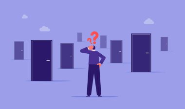 İş seçimi ya da karar konsepti, iş adamı birçok seçeneğin önünde duruyor, başarı yolu ve fırsatı.