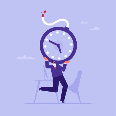 Zaman yönetimi ve son teslim tarihi kavramı, iş adamı dev bir saatli bomba taşıyor.