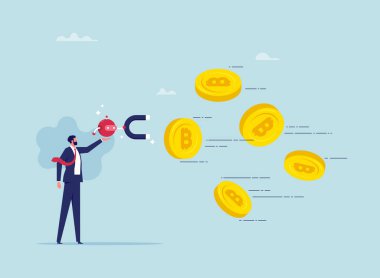 ai kullanma kavramı kripto döviz takaslarından para kazandırıyor, iş adamı yüksek performanslı bitcoin kripto paralarını takip ediyor, Bitcoin ticaretinde açgözlü spekülasyonlar yapıyor.