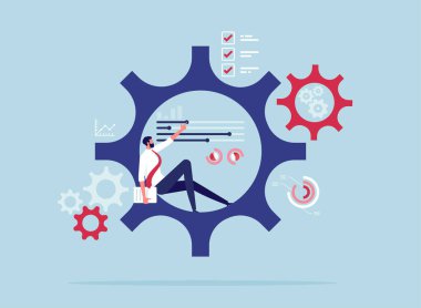 İş operasyonları ve yönetim kavramı, bir iş, işadamı veya girişimci için bir strateji ve plan düşünmek ve sistem optimize etmek için kaydırma çubuğu arayüzü kurmak