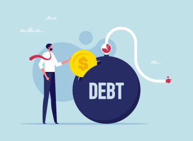 Borç disiplini ya da borç ödeme konseptinde sorumluluk sahibi olmak, borcu ödemek, işadamı eli borç parasına para koymak bomba gibi.