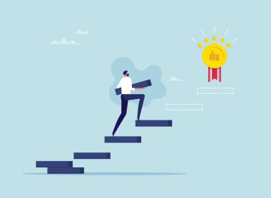 Kişisel gelişim ve kişisel gelişim konsepti, başarılı iş adamı profesyonel büyüme, kazanan performans ve kişisel kariyer gelişimi için merdiven inşa etti