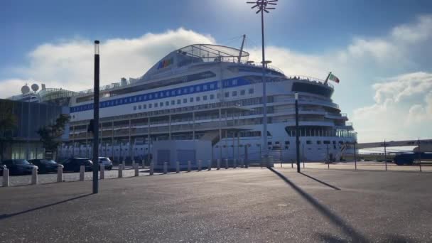 Aida Stella Cruise Docked Lisbon Cruise Terminal — Stock Video