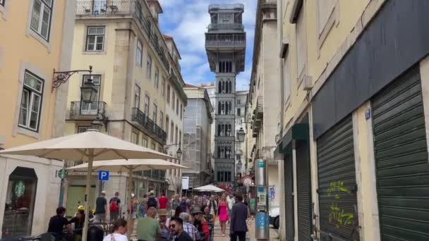 Turisti Che Visitano Ascensore Santa Justa Lisbona — Video Stock