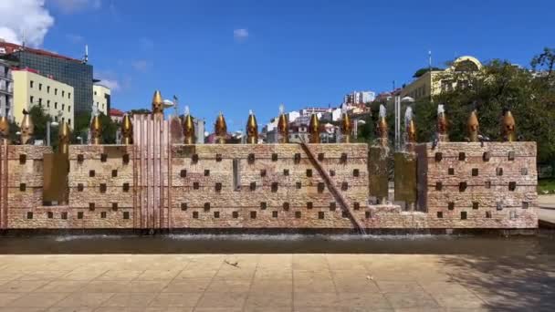 Fuente Plaza Martim Moniz Lisboa — Vídeo de stock