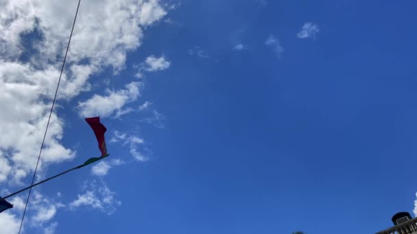 Portuguese Flag Fluttering Blue Sky Background — Stock Video