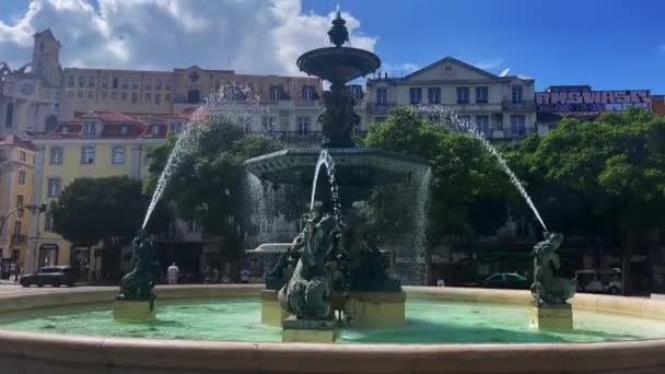 Rossio Square Water Fountain Lisbon Lisbon — стокове відео