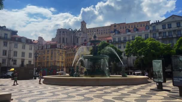 Πλατεία Rossio Βρύση Λισαβόνα Στη Λισαβόνα — Αρχείο Βίντεο