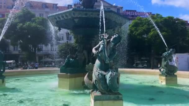 Rossio Square Vízforrás Lisszabonban — Stock videók