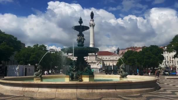 Rossio Square Vattenfontän Lissabon Lissabon — Stockvideo