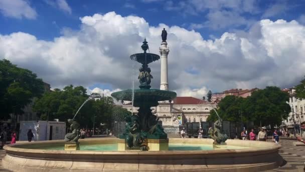 Лиссабонский Водный Фонтан Площади Россио — стоковое видео