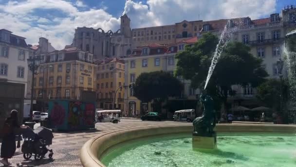 Πλατεία Rossio Βρύση Λισαβόνα Στη Λισαβόνα — Αρχείο Βίντεο