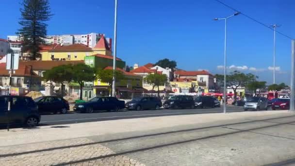Vista Desde Tranvía Movimiento Sobre Carretera Lisboa — Vídeos de Stock