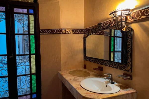 The interior of a traditional riad's bathroom in Morocco