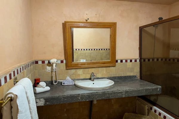 The interior of a traditional riad's bathroom in Morocco