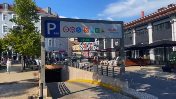 Entrada Parque Estacionamento Subterrâneo Telpark Perto Mercado Timeout Lisboa — Vídeo de Stock