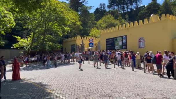 Turistler Sintra Daki Pena Ulusal Sarayı Girmek Için Kuyrukta Bekliyorlar — Stok video