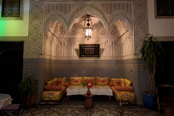 Sala Estar Tradicional Marroquina Dentro Velho Riad — Fotografia de Stock