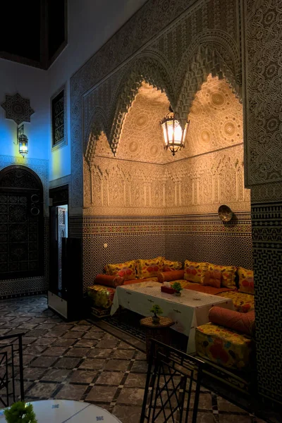 Sala Estar Tradicional Marroquina Dentro Velho Riad — Fotografia de Stock