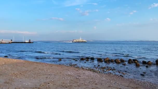 Ferryboot Varen Taag Rivier Lissabon — Stockvideo