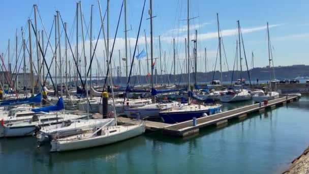 Barcos Atracados Marina Área Santa Maria Belém Lisboa — Vídeo de Stock