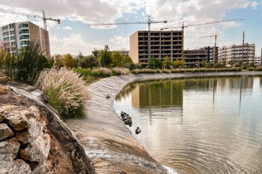 Şehir parkının ortasında yapay göl