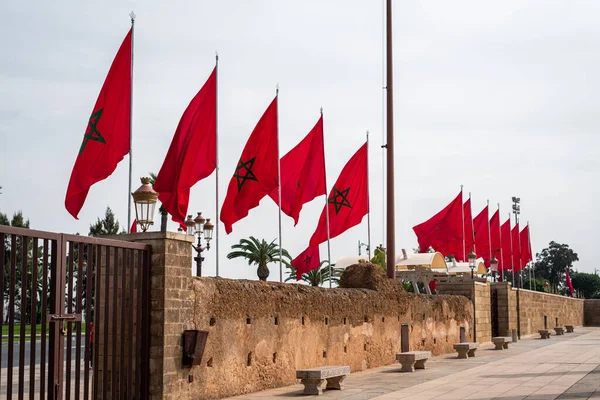 Stock image Row of Moroccan flags fluttering in Rabat